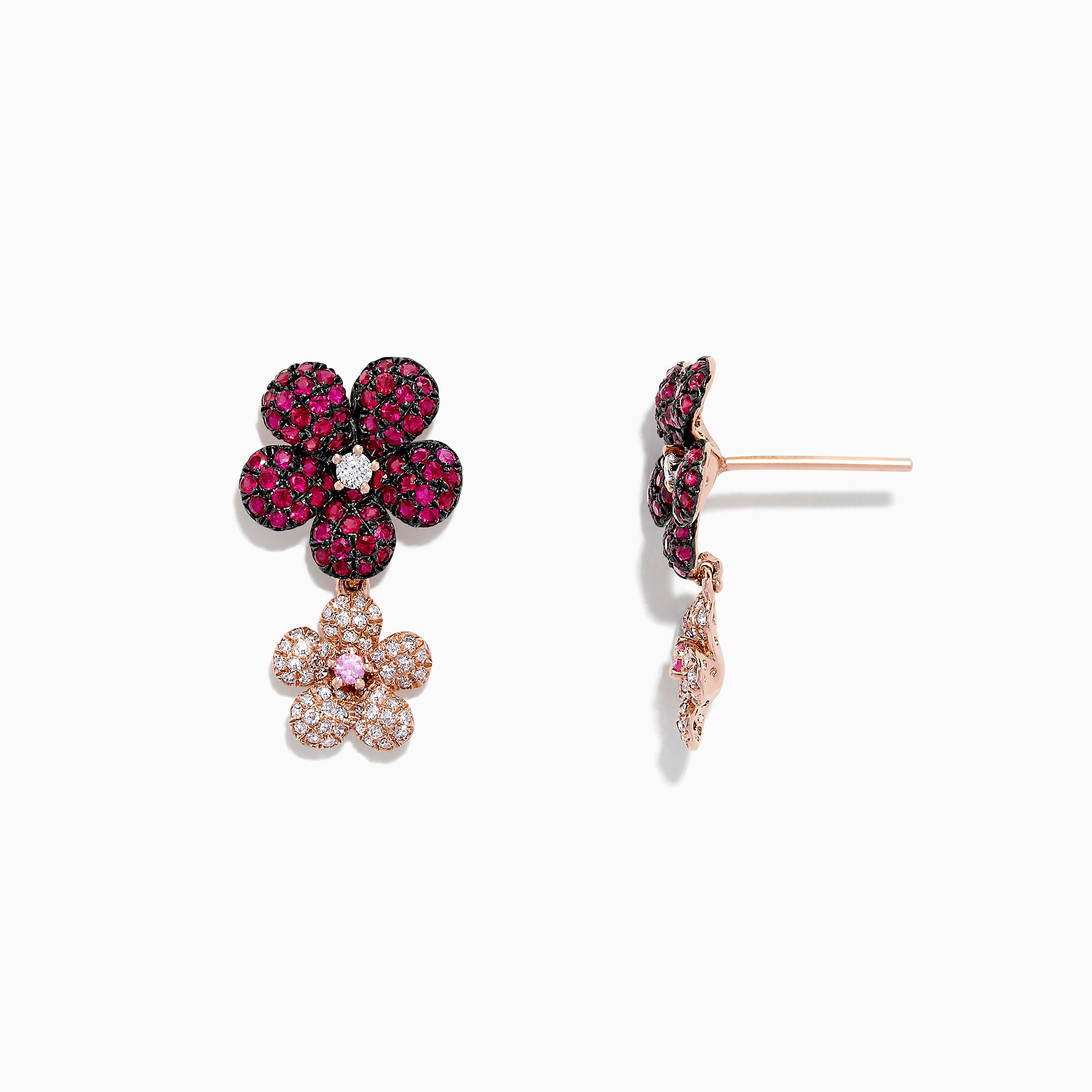 Effy Nature 14K Gold Ruby, Sapphire & Diamond Flowers Earrings, 1.80 TCW