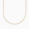 The 14K Yellow Gold Woven Rope Chain 22 is elegantly displayed against a white background, its delicate yellow gold links forming a gentle curve.