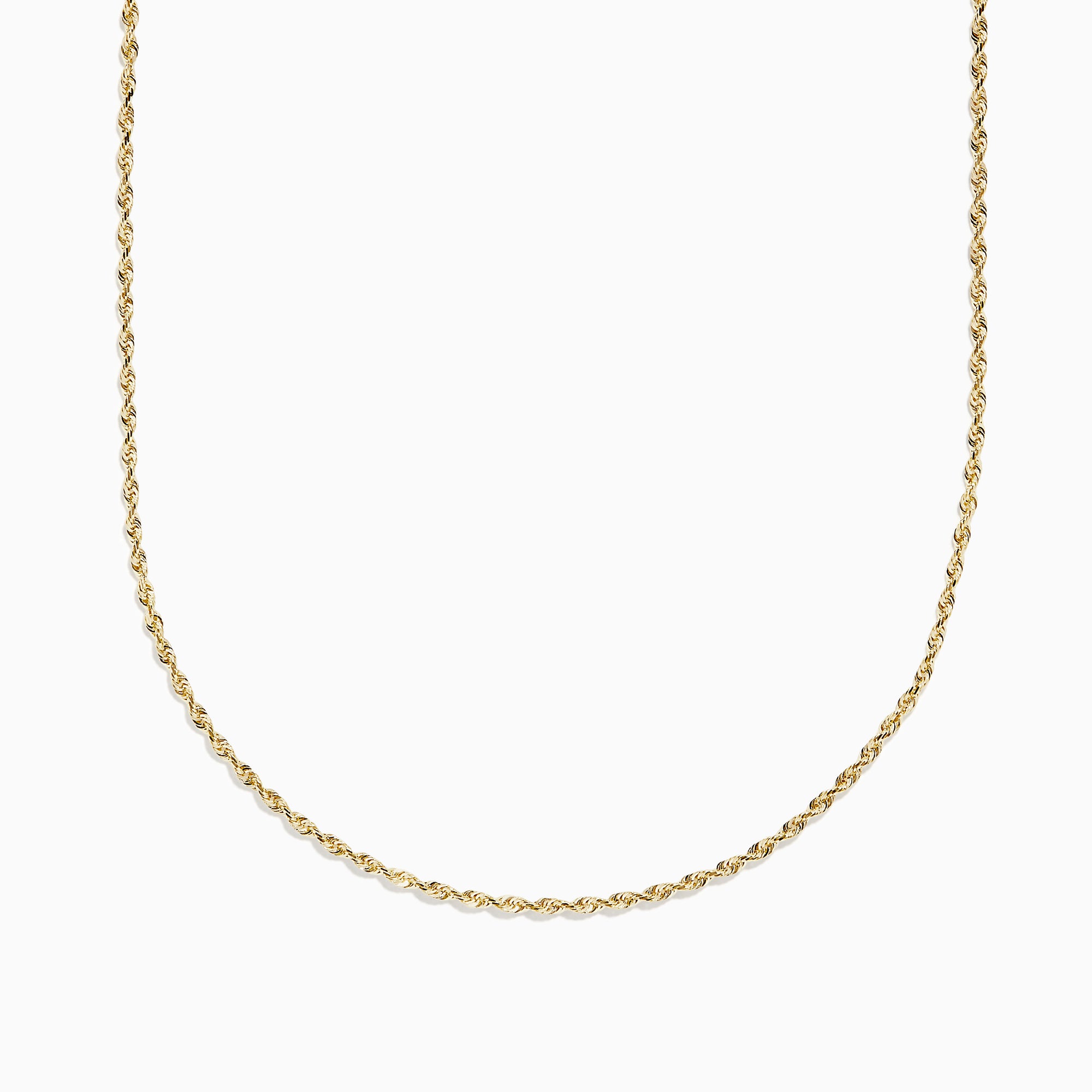 The 14K Yellow Gold Woven Rope Chain 22 is elegantly displayed against a white background, its delicate yellow gold links forming a gentle curve.