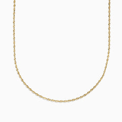 The 14K Yellow Gold Woven Rope Chain 22 is elegantly displayed against a white background, its delicate yellow gold links forming a gentle curve.