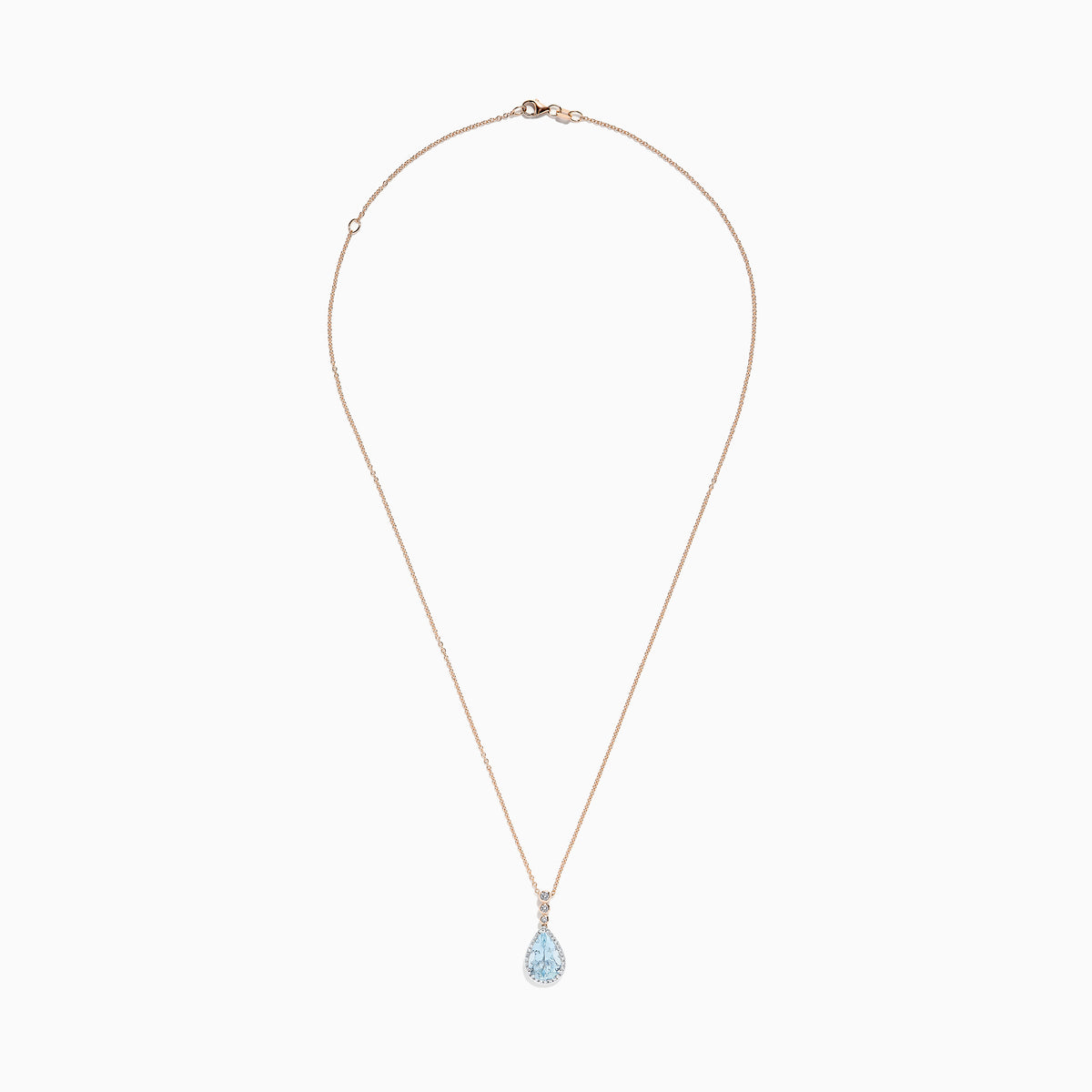 The Aquarius 14K two-tone gold pendant features a teardrop aquamarine (2.68 TCW) and three round diamond accents, shown against a white background.