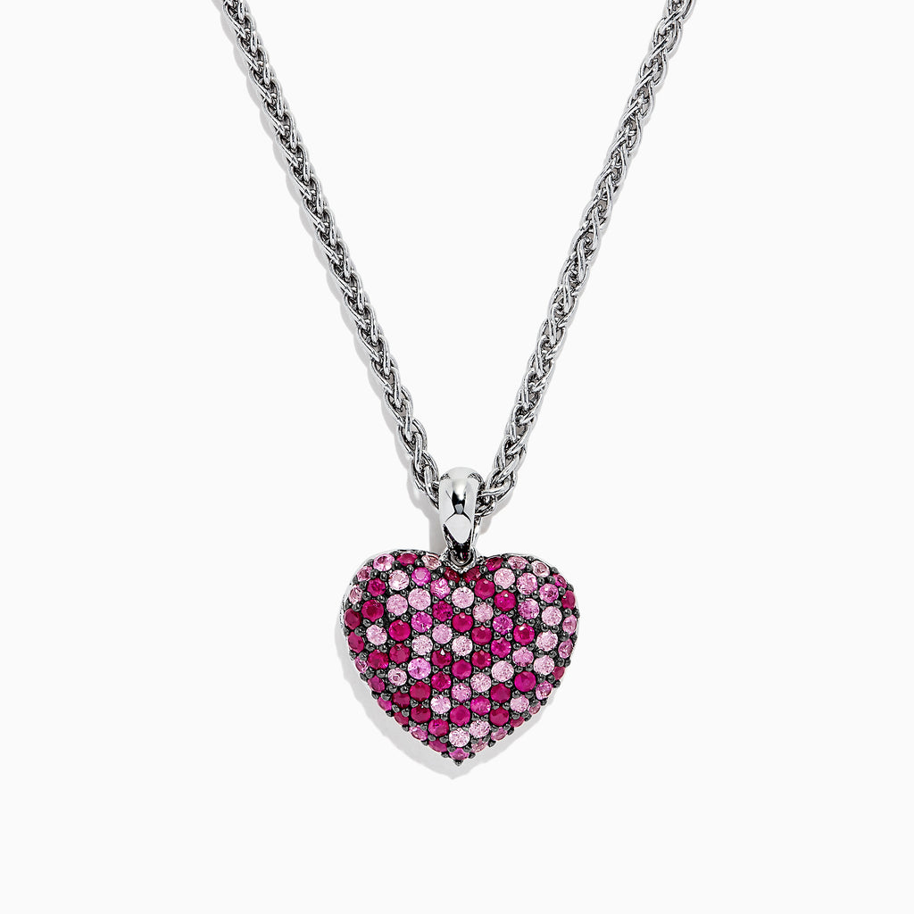 Effy 925 Sterling Silver Pink Sapphire Splash Heart Pendant, 2.55 TCW