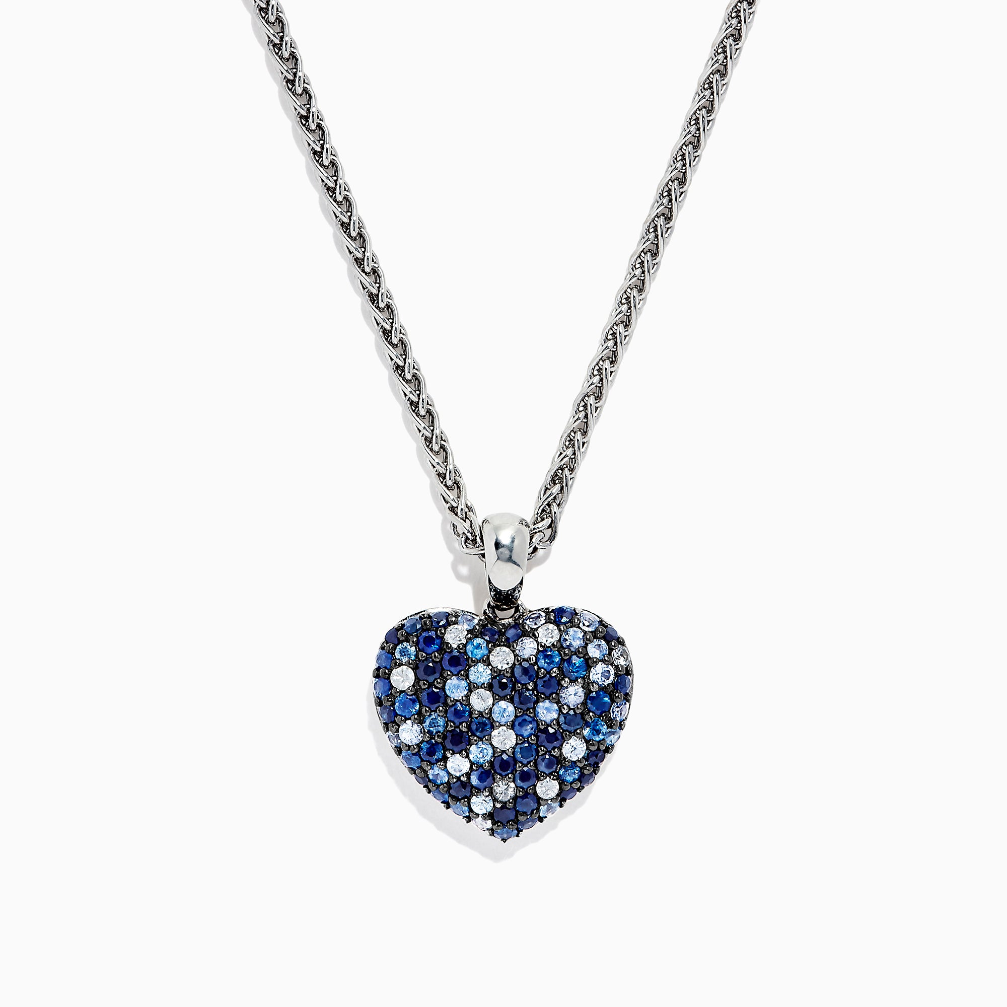 Effy 925 Sterling Silver Blue Sapphire Splash Heart Pendant, 2.75 TCW