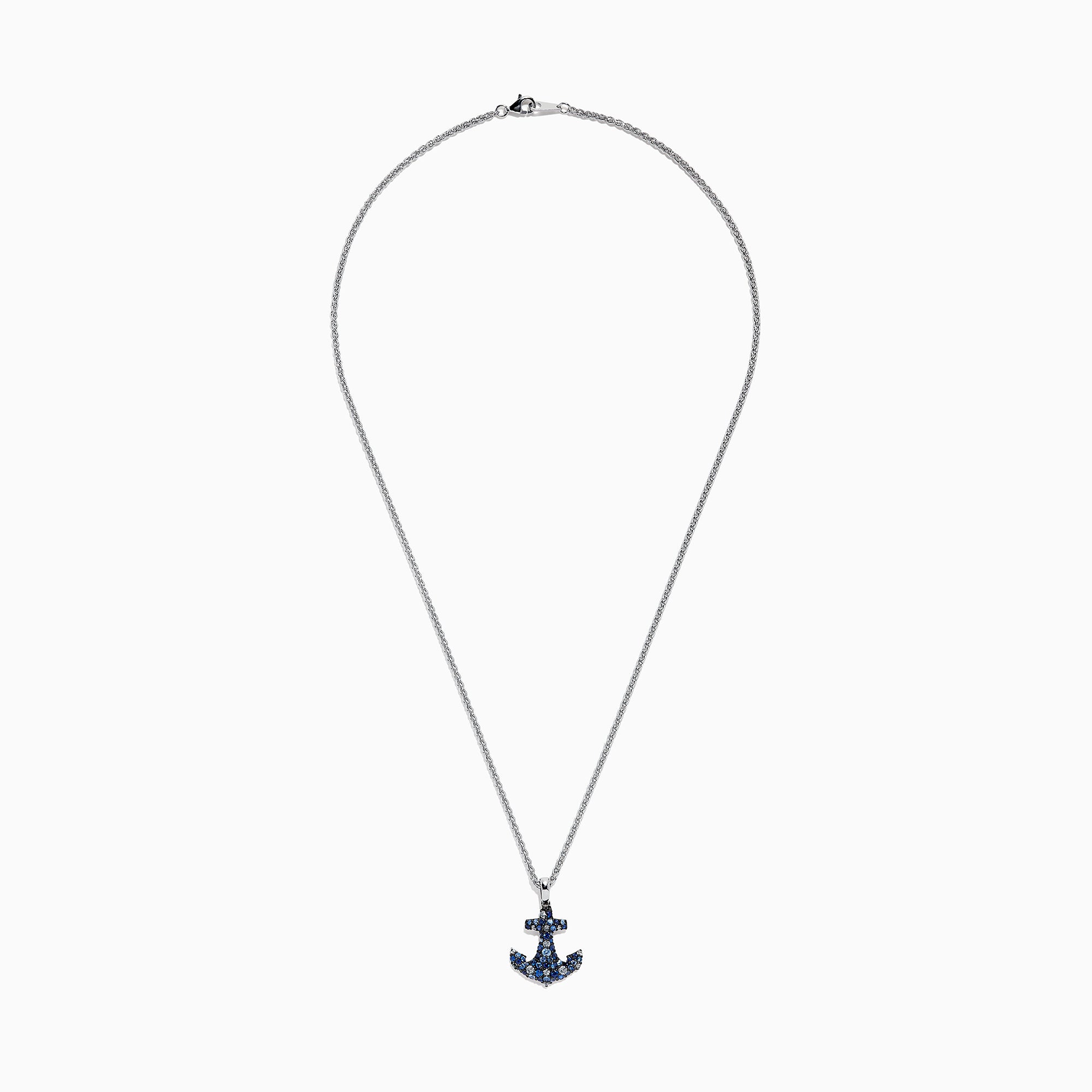 Effy Mens Genuine Black Sapphire Sterling Silver Anchor Pendant Necklace |  Hamilton Place