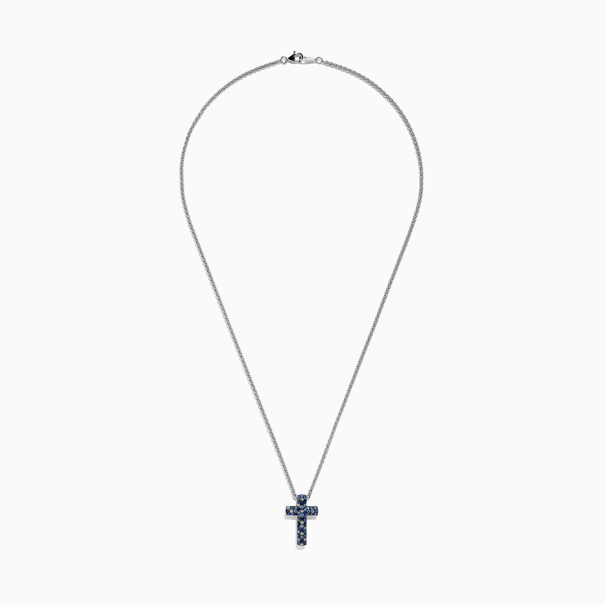 The 925 Sterling Silver Blue Sapphire Splash Cross Pendant (0.95 TCW) is displayed against a white background.