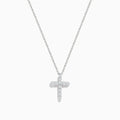 The Pave Classica 14K White Gold Diamond Cross Pendant (0.49 TCW) features sparkling diamonds in a delicate cross design, elegantly displayed on a thin white gold chain against a white backdrop.