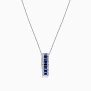The 14K White Gold Blue Sapphire and Diamond Pendant (1.20 TCW) features a vertical design with square-cut blue sapphires at the center, bordered by sparkling diamonds.