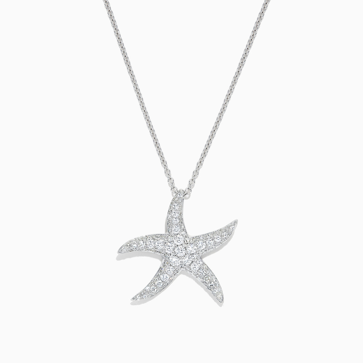 A Seaside 14K White Gold Diamond Starfish Pendant, 0.55 TCW, featuring sparkling diamonds, shown against a white background.