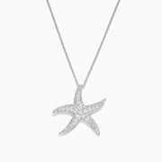 A Seaside 14K White Gold Diamond Starfish Pendant, 0.55 TCW, featuring sparkling diamonds, shown against a white background.