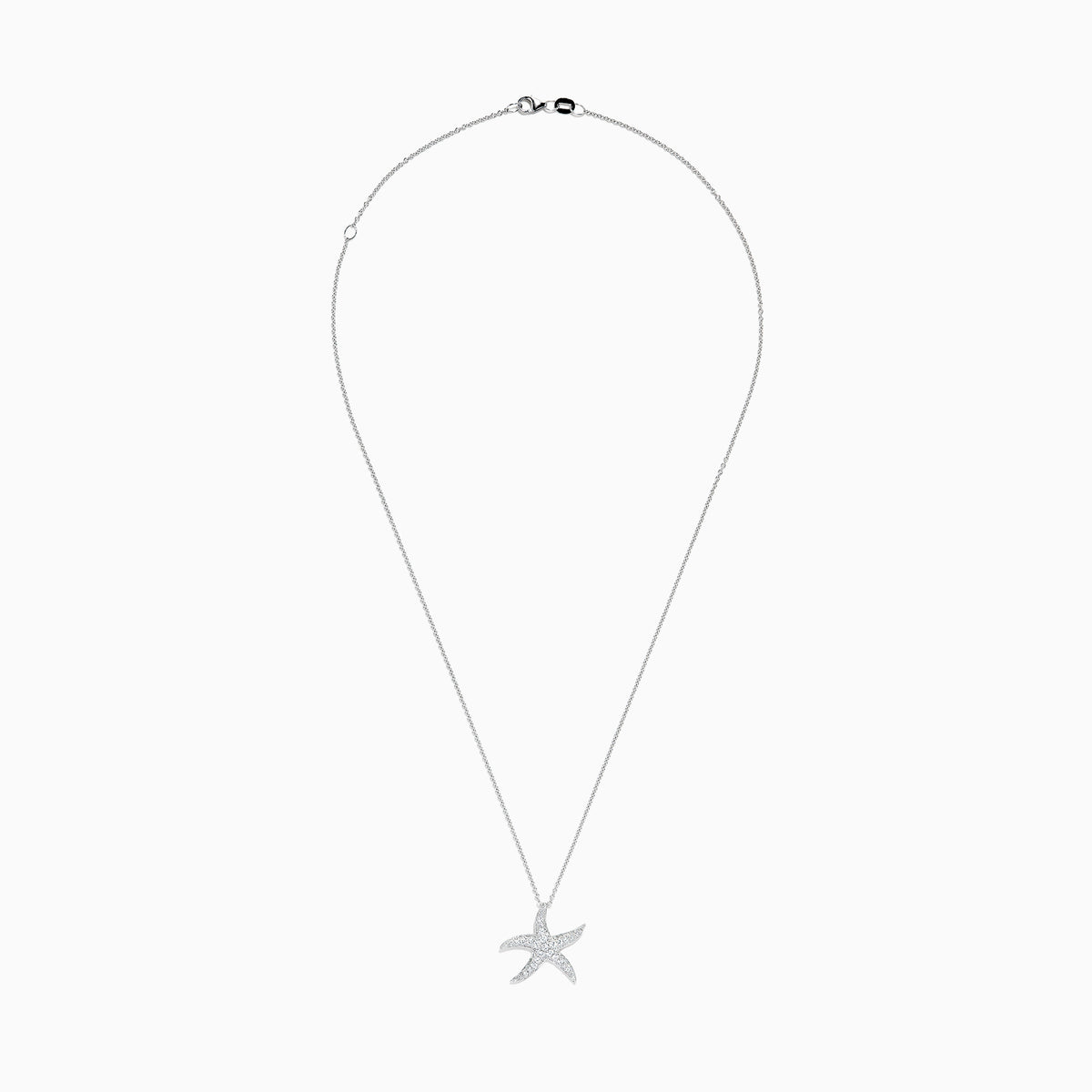 A Seaside 14K White Gold Diamond Starfish Pendant, 0.55 TCW, featuring sparkling diamonds, shown against a white background.