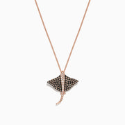 The Seaside 14K Gold Espresso & White Diamond Stingray Pendant features a rose gold stingray design adorned with sparkling espresso and white diamonds, totaling 0.46 carats.