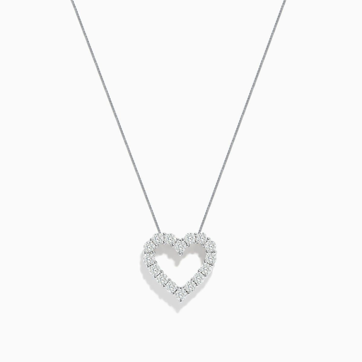 The Pave Classica 14K White Gold White Diamond Heart Pendant (0.98 TCW) is a delicate necklace, shown against a plain white background.