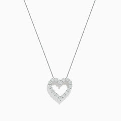 The Pave Classica 14K White Gold White Diamond Heart Pendant (0.98 TCW) is a delicate necklace, shown against a plain white background.