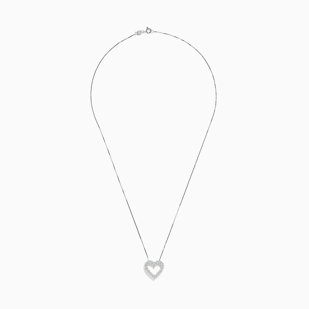 The Pave Classica 14K White Gold White Diamond Heart Pendant (0.98 TCW) is a delicate necklace, shown against a plain white background.