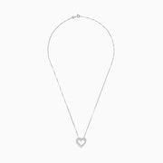 The Pave Classica 14K White Gold White Diamond Heart Pendant (0.98 TCW) is a delicate necklace, shown against a plain white background.