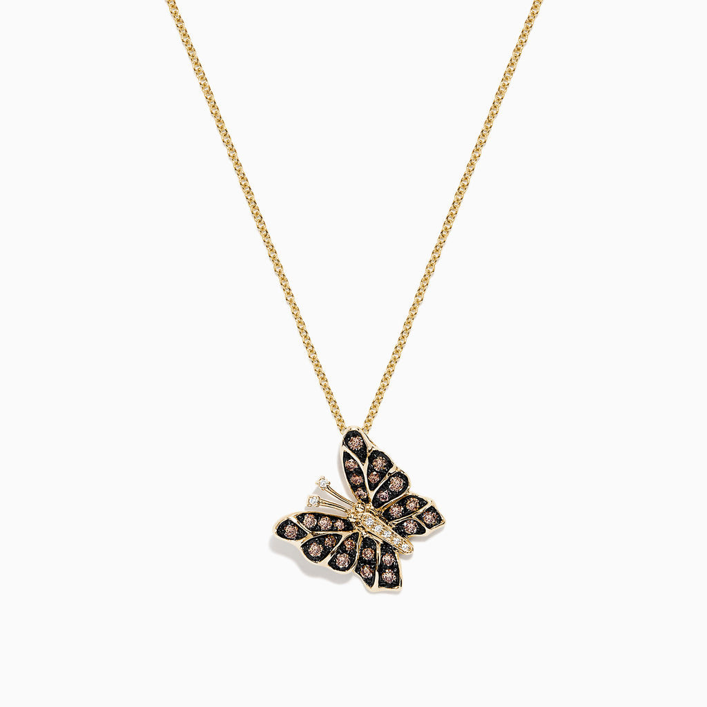 Effy Nature 14K Yellow Gold Cognac and White Diamond Butterfly Pendant