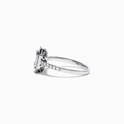 The Classique 14K White Gold Diamond Ring, 0.50 TCW, features an emerald-cut center stone with a diamond halo and diamonds along the band, displayed on a plain white background.