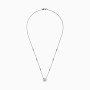 The Bouquet 14K White Gold Diamond Station Cluster Pendant Necklace, 0.82 TCW, showcases a large round diamond pendant and four bezel-set diamonds along the chain, beautifully displayed on a white background.