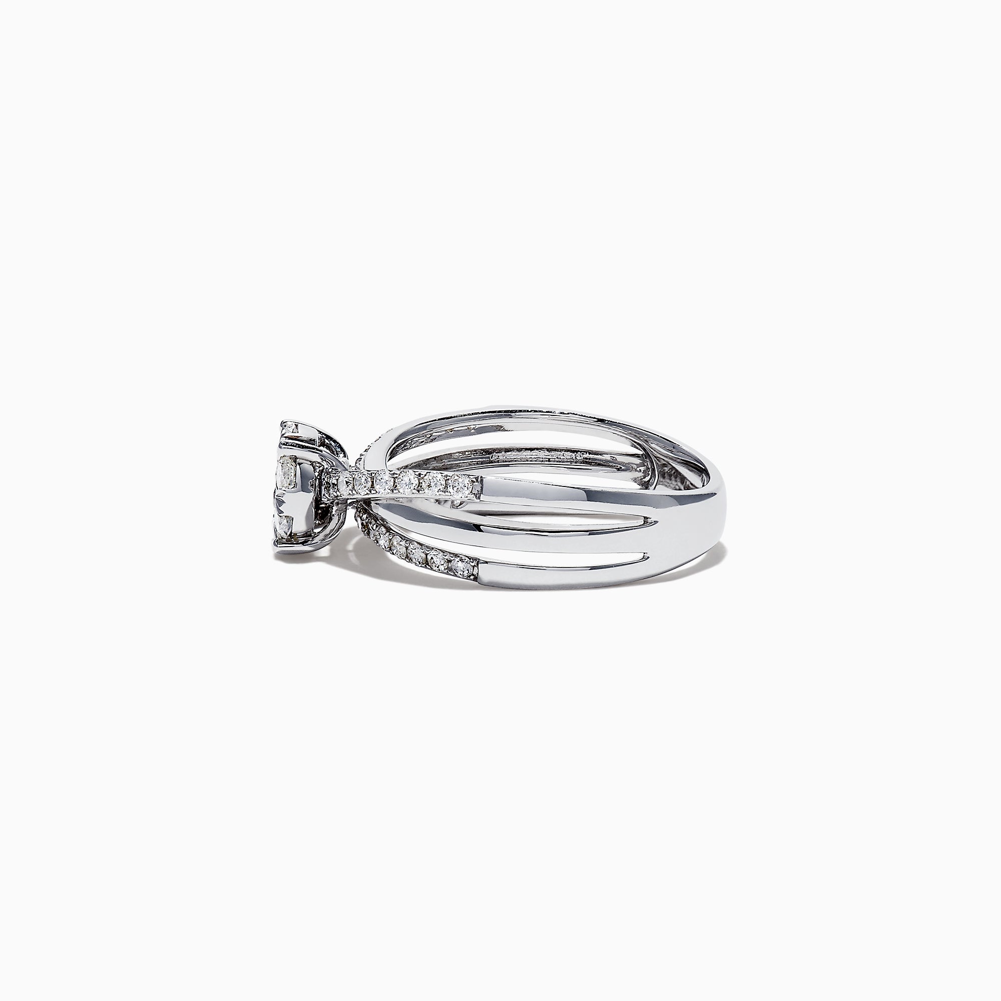 The Bouquet 14K White Gold Diamond Crossover Cluster Ring, 0.39 TCW, features a round center stone, split shank design, and sparkling diamond accents on a crossover cluster band.