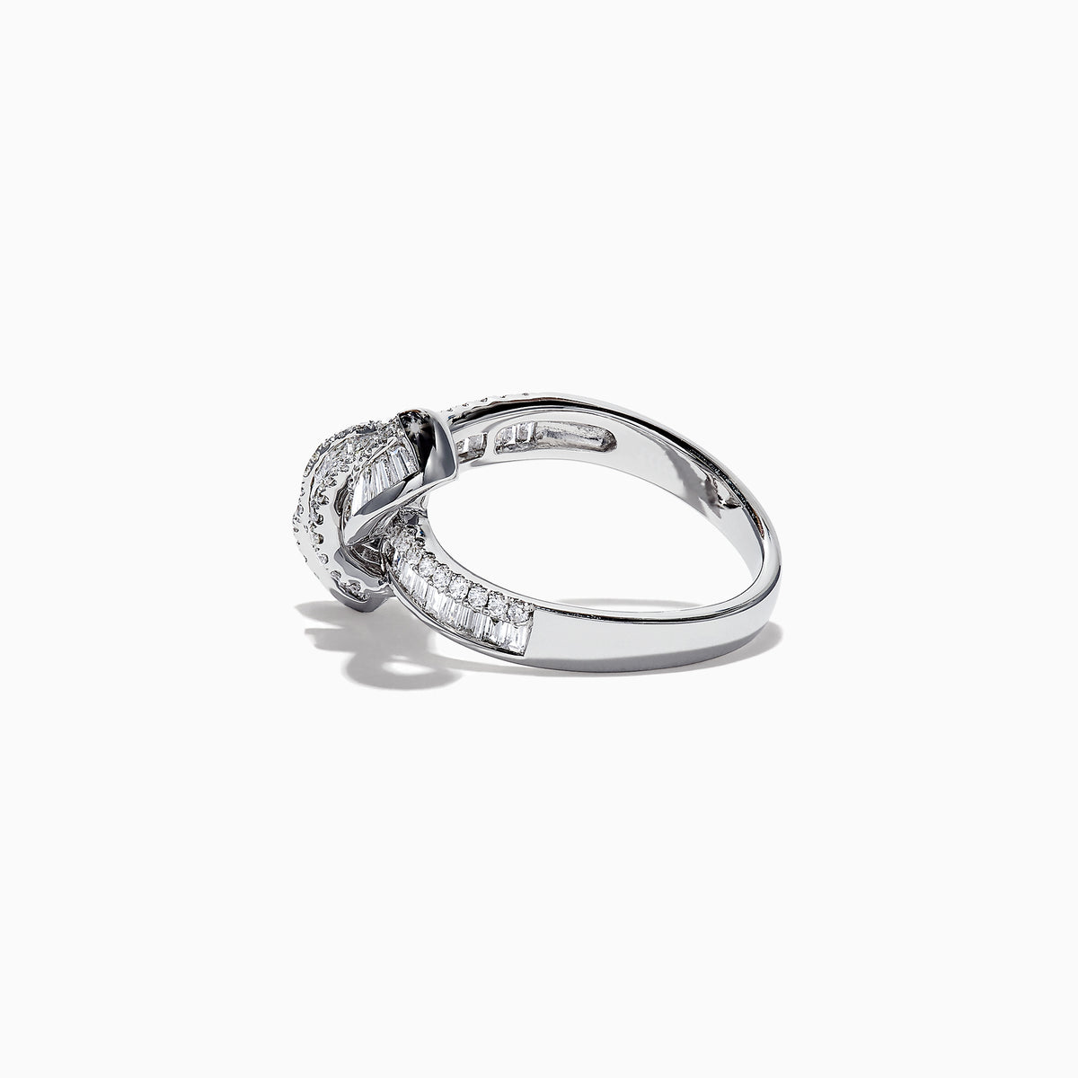 The Classique 14K White Gold Diamond Bow Ring, 1.08 TCW, features a striking bow design encrusted with diamonds and is showcased on a plain white background.