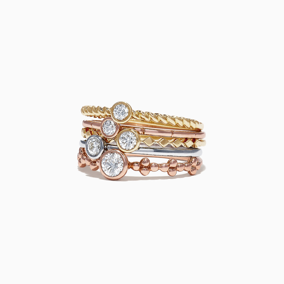 Tri Gold Stack Rings Trio 14K Tri Color Gold Diamond 5 Stack Ring, 0.61 TCW – effyjewelry.com