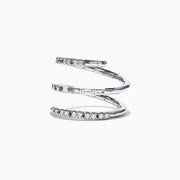 The Classique 14K White Gold Diamond Wrap Ring, 0.52 TCW, features sparkling diamonds along its elegant curves, showcased on a plain white background.