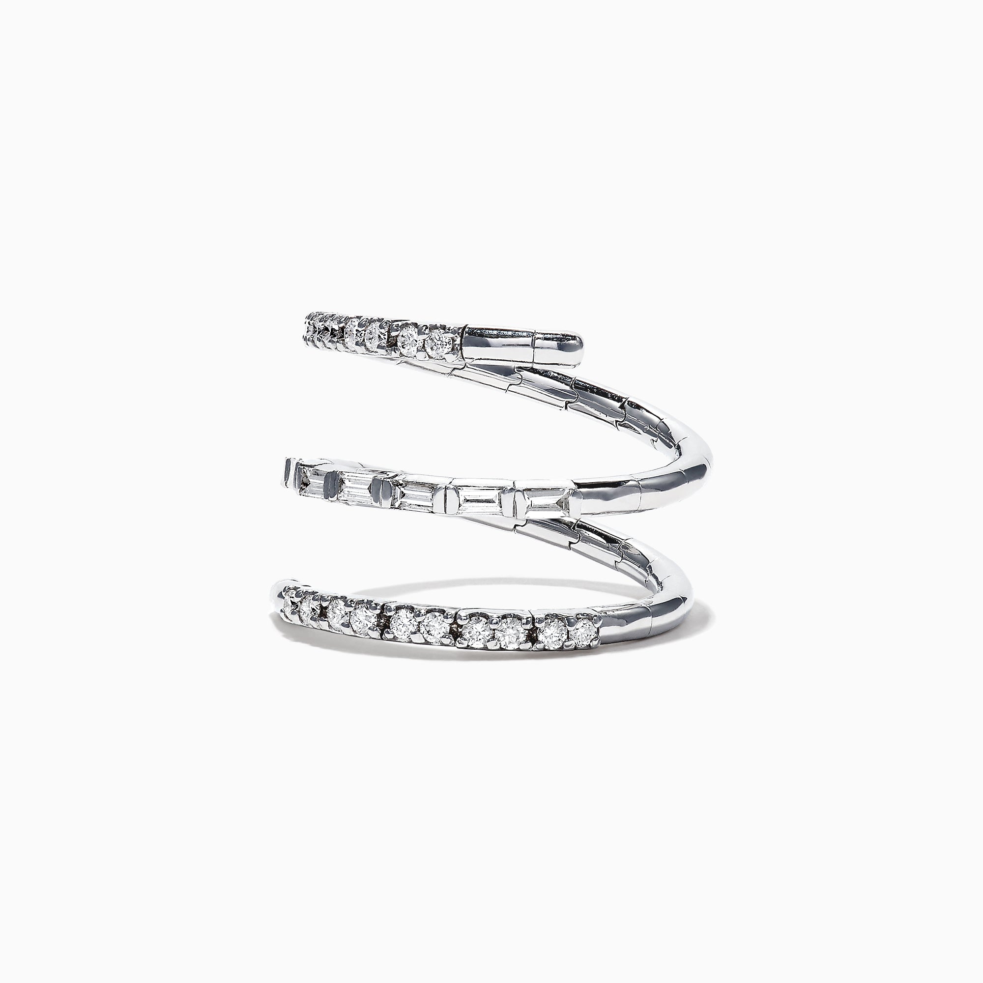 The Classique 14K White Gold Diamond Wrap Ring, 0.52 TCW, features sparkling diamonds along its elegant curves, showcased on a plain white background.