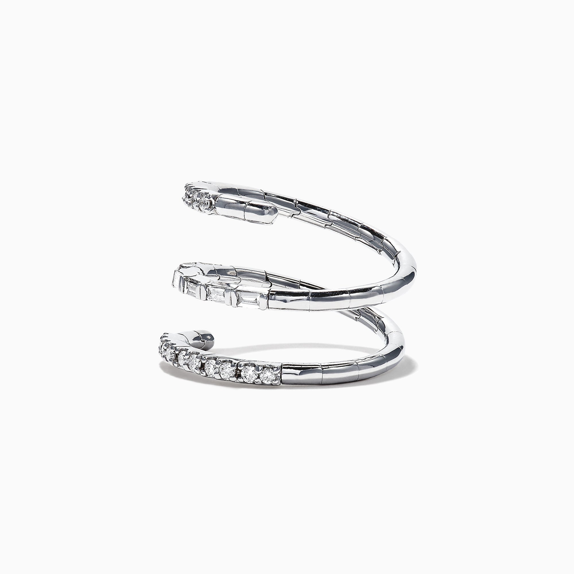 The Classique 14K White Gold Diamond Wrap Ring, 0.52 TCW, features sparkling diamonds along its elegant curves, showcased on a plain white background.