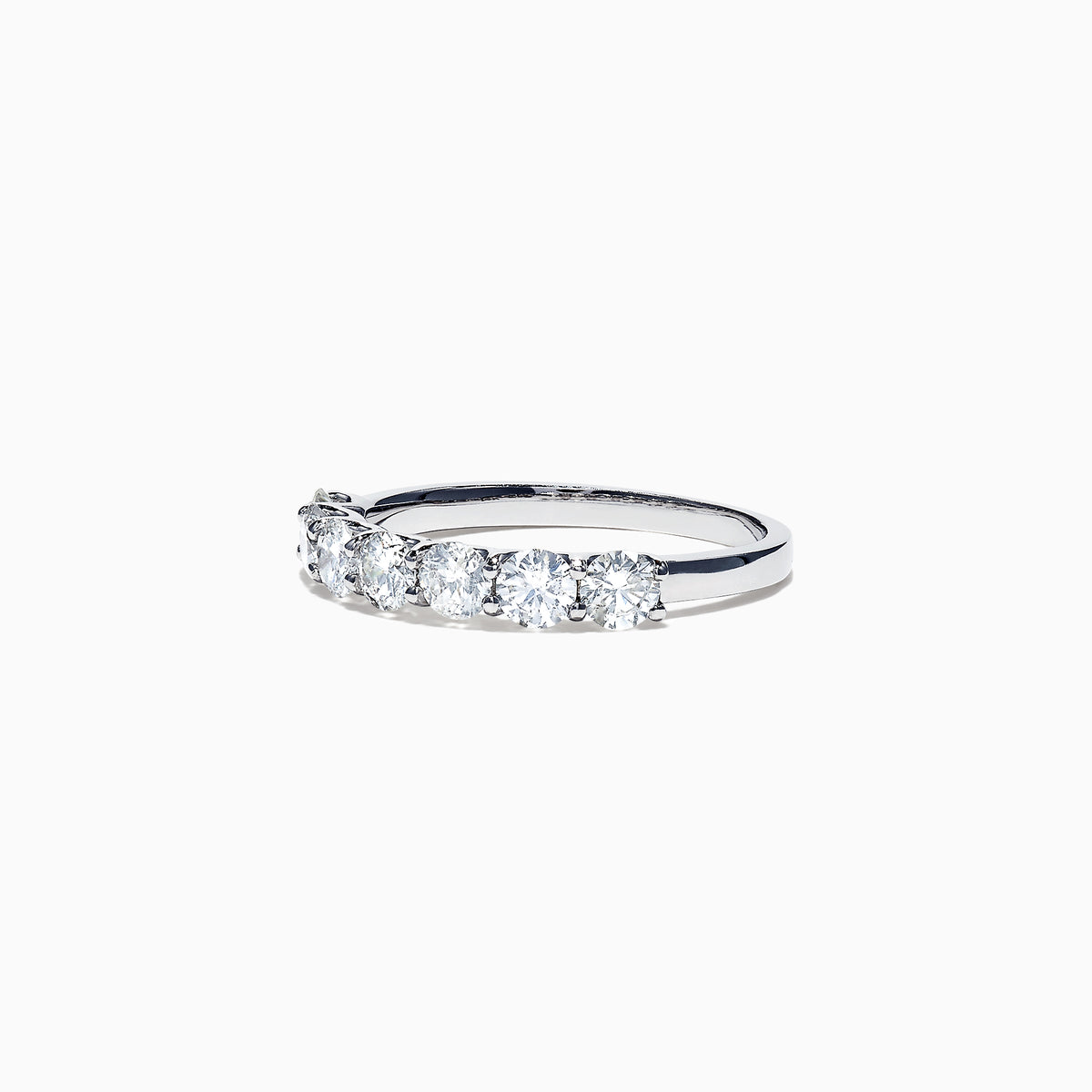 The Pave Classica 14K White Gold Diamond Band 1.03 TCW showcases seven round diamonds in a sleek, minimalist white gold band, elegantly presented against a plain white background.