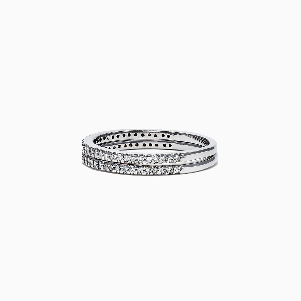The Pave Classica 14K White Gold Diamond Band Set, 0.36 TCW, showcases two rows of brilliant pave-set diamonds on gleaming white gold, elegantly displayed against a plain white background.
