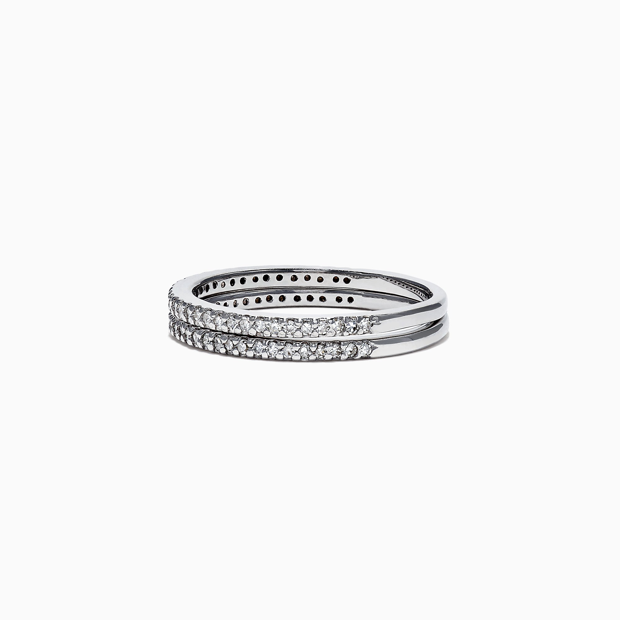 The Pave Classica 14K White Gold Diamond Band Set, 0.36 TCW, showcases two rows of brilliant pave-set diamonds on gleaming white gold, elegantly displayed against a plain white background.