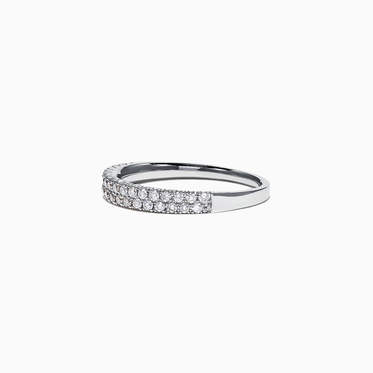 The Pave Classica 14K White Gold Two Row Pave Diamond Band features two rows of sparkling diamonds, 0.37 TCW, set closely together around the top half of the band.