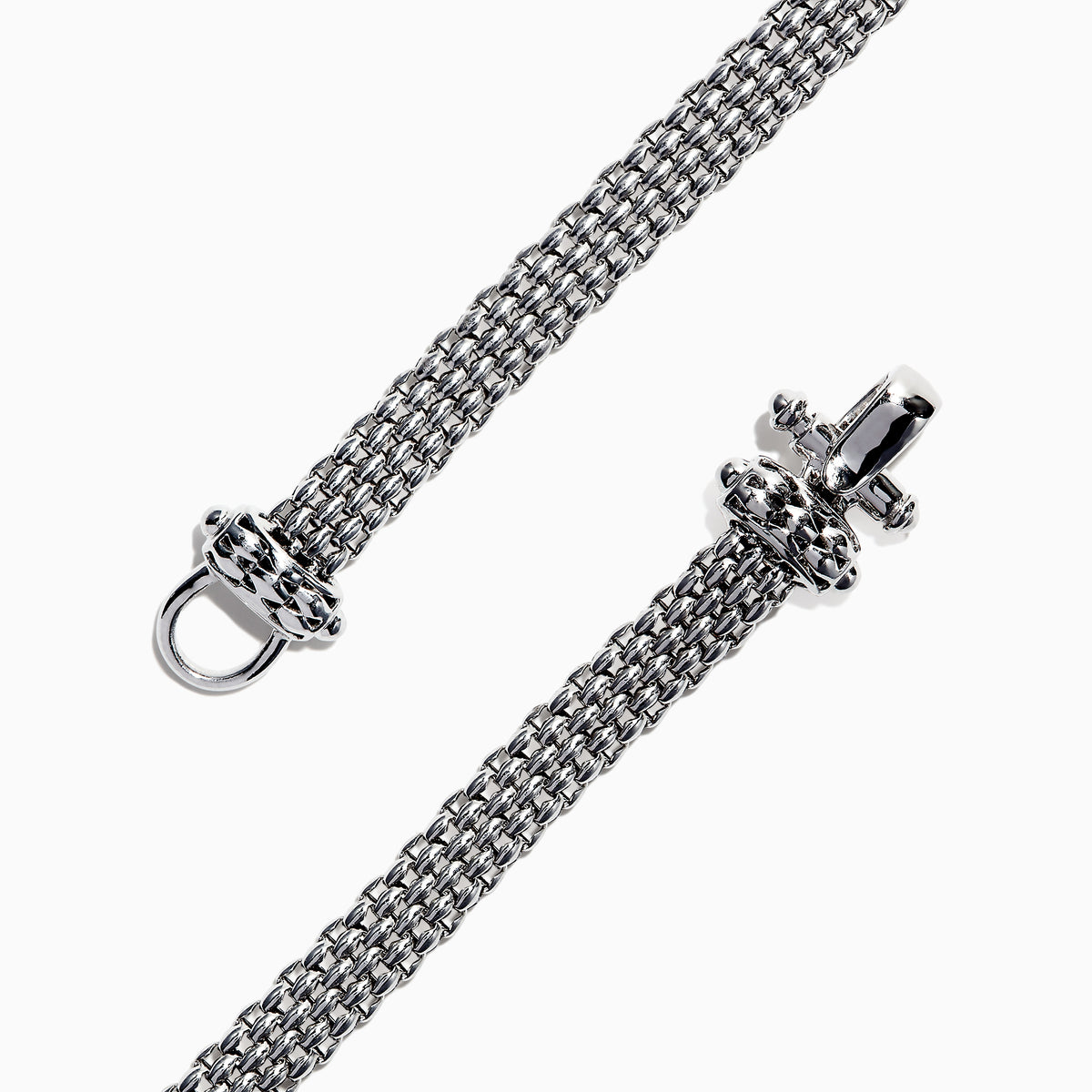 The 925 Sterling Silver & 18K Yellow Gold Diamond Bracelet, 0.53 TCW, features a mesh chain with a diamond-encrusted cylindrical centerpiece accented by yellow gold bands, displayed on a white background.