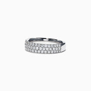The Pave Classica 14K White Gold Three Row Pave Diamond Band, 0.84 TCW, features multiple rows of sparkling diamonds set in sleek white gold and is displayed against a plain white background.