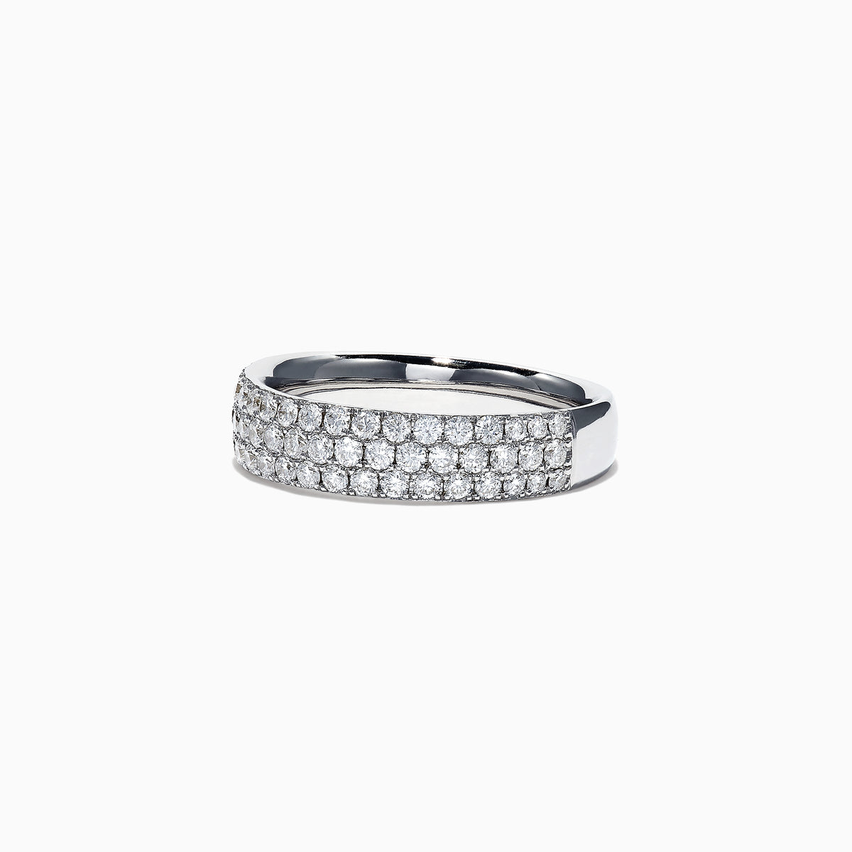 The Pave Classica 14K White Gold Three Row Pave Diamond Band, 0.84 TCW, features multiple rows of sparkling diamonds set in sleek white gold and is displayed against a plain white background.