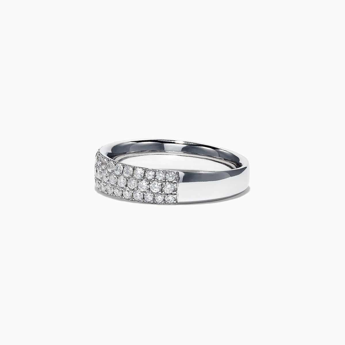 The Pave Classica 14K White Gold Three Row Pave Diamond Band, 0.84 TCW, features multiple rows of sparkling diamonds set in sleek white gold and is displayed against a plain white background.