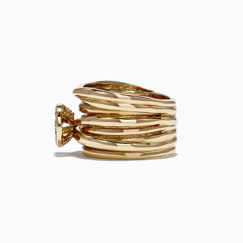 The DOro 14K Yellow Gold Diamond Ring features multiple overlapping bands and a round setting adorned with sparkling white diamonds totaling 0.35 TCW.