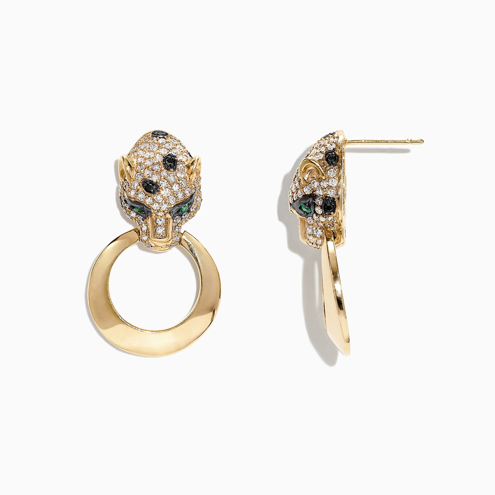 Effy Signature 14K Yellow Gold Diamond Emerald Panther Earrings, 0.93 TCW