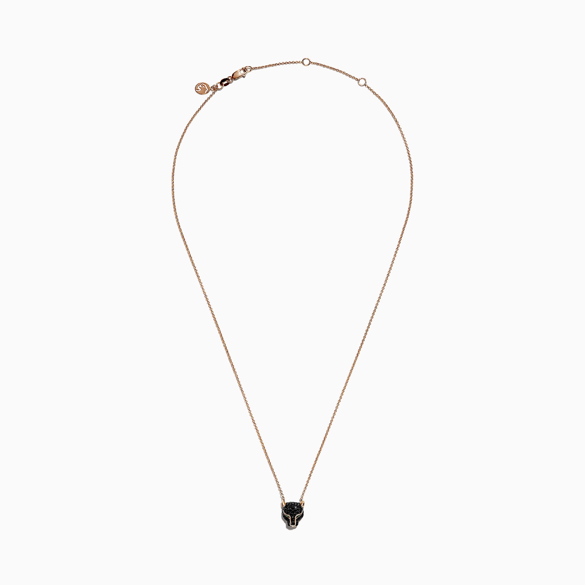 The Signature 14K Rose Gold Black Diamond & Emerald Necklace, 0.61 TCW, features a panther’s head pendant with black diamonds and emeralds—an elegant and striking piece for any jewelry collection.