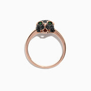 The Signature 14K Rose Gold Black Diamond & Emerald Mini Ring (0.46 TCW) features a panther head design with black diamonds and emerald eyes, shown against a white background.