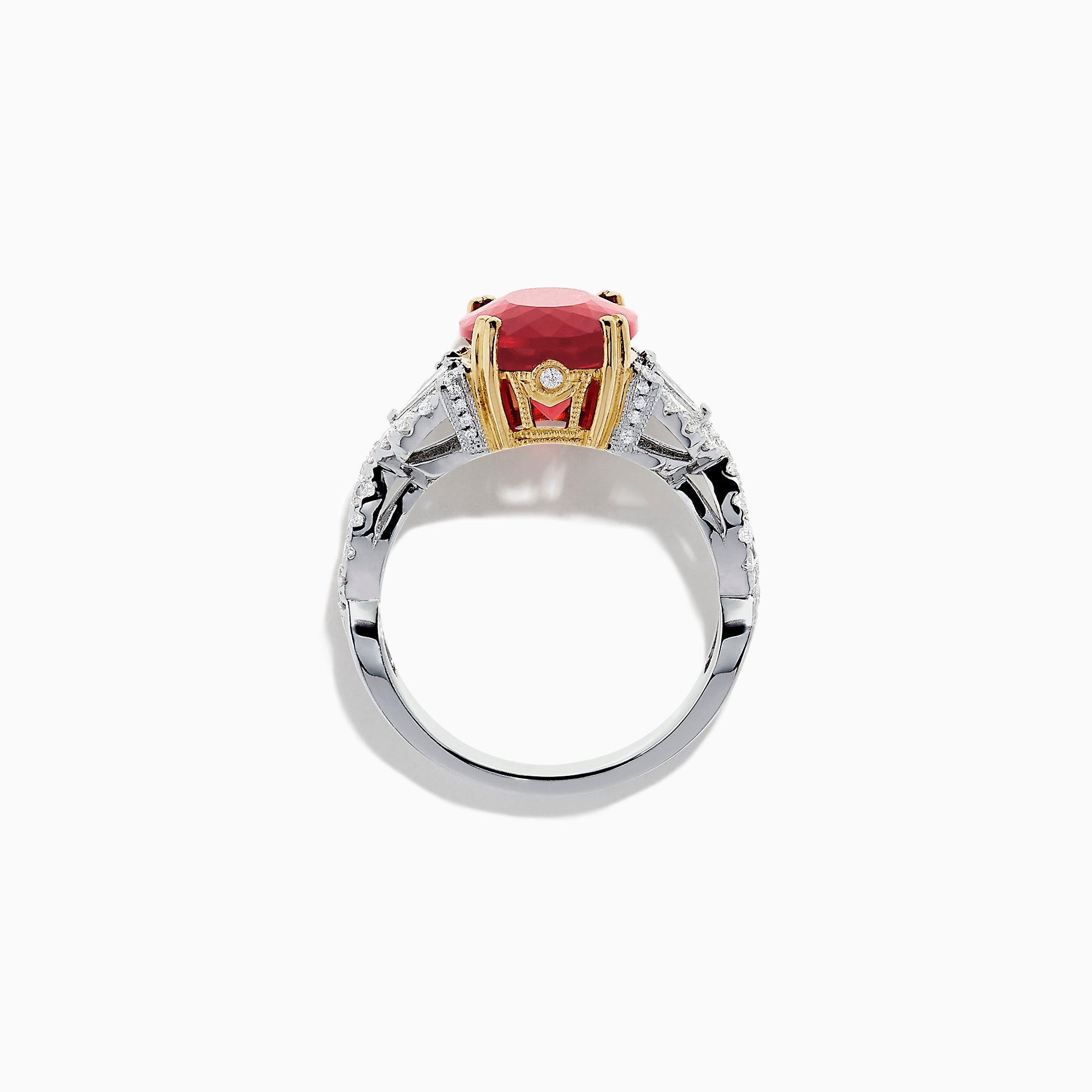 Effy 18K Two Tone Gold Fire Opal and Diamond Ring, 2.79 TCW