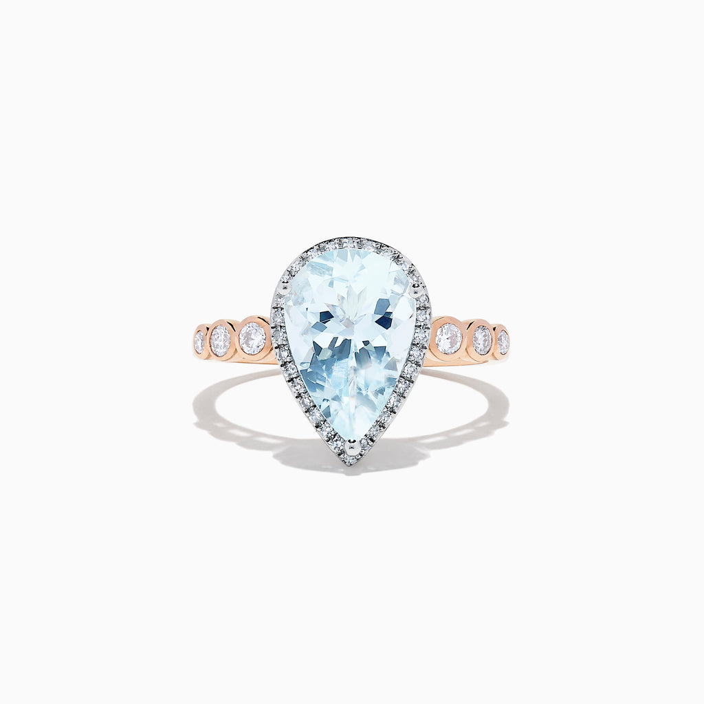 Effy Aquarius 14K Rose & White Gold Aquamarine and Diamond Ring, 2.76 ...
