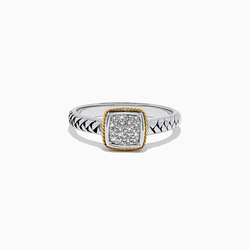 Effy 925 Sterling Silver & 18K Yellow Gold Accented Diamond Ring, 0.07