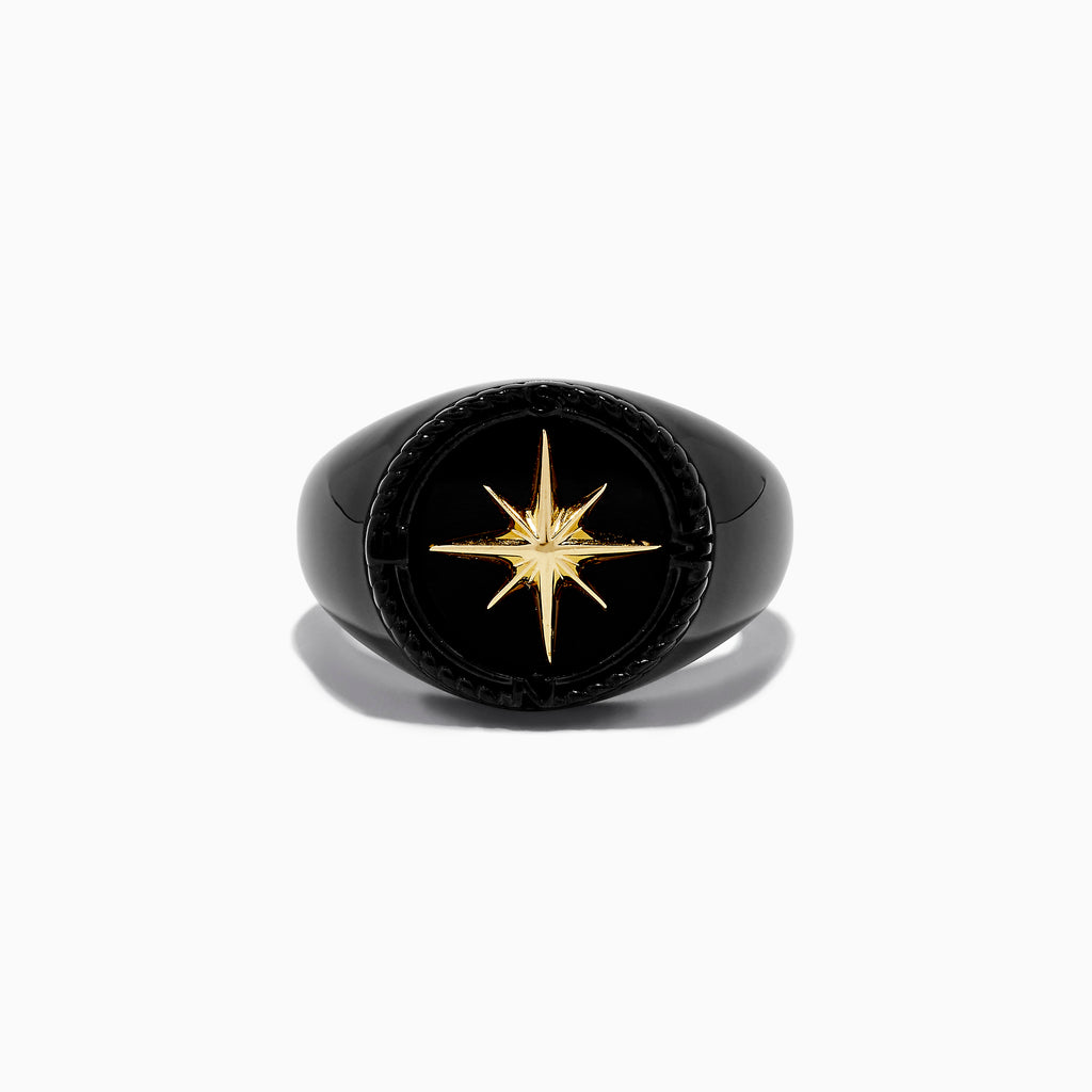Effy Men's Sterling Silver and Yellow Gold Onyx Compass Ring