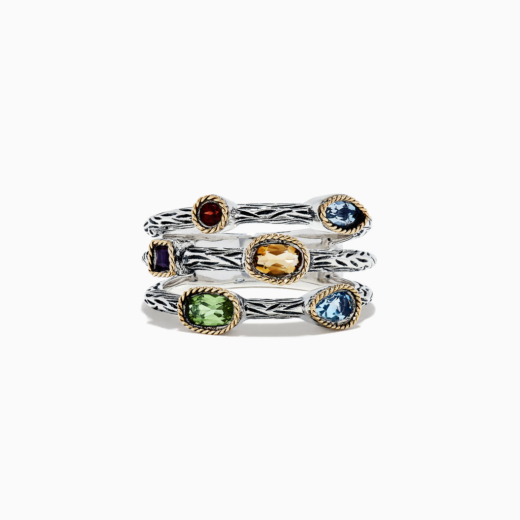 Effy 925 Sterling Silver & 18K Gold Accented Multi Gemstone Ring, 1.03 TCW