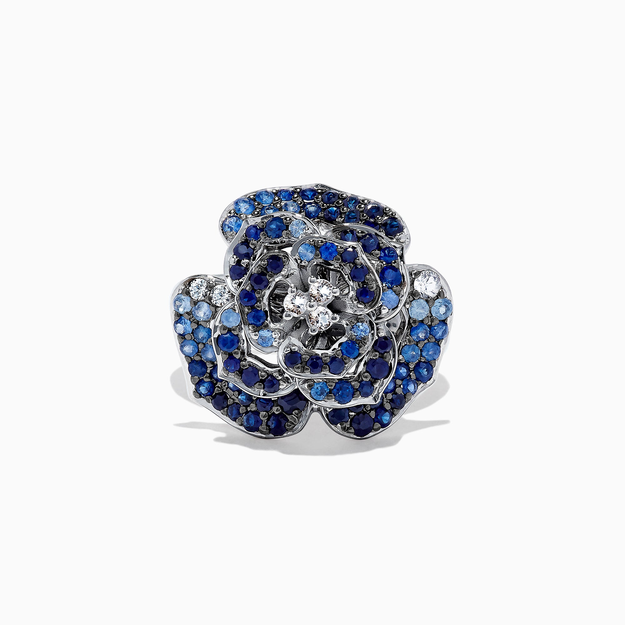 Effy 925 Sterling Silver Blue & White Sapphire Splash Flower Ring, 1.70 TCW