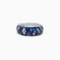 The 925 Sterling Silver Blue and White Sapphire Splash Ring, 2.42 TCW, features clustered blue and white sapphires set in sterling silver, shown against a plain white background.