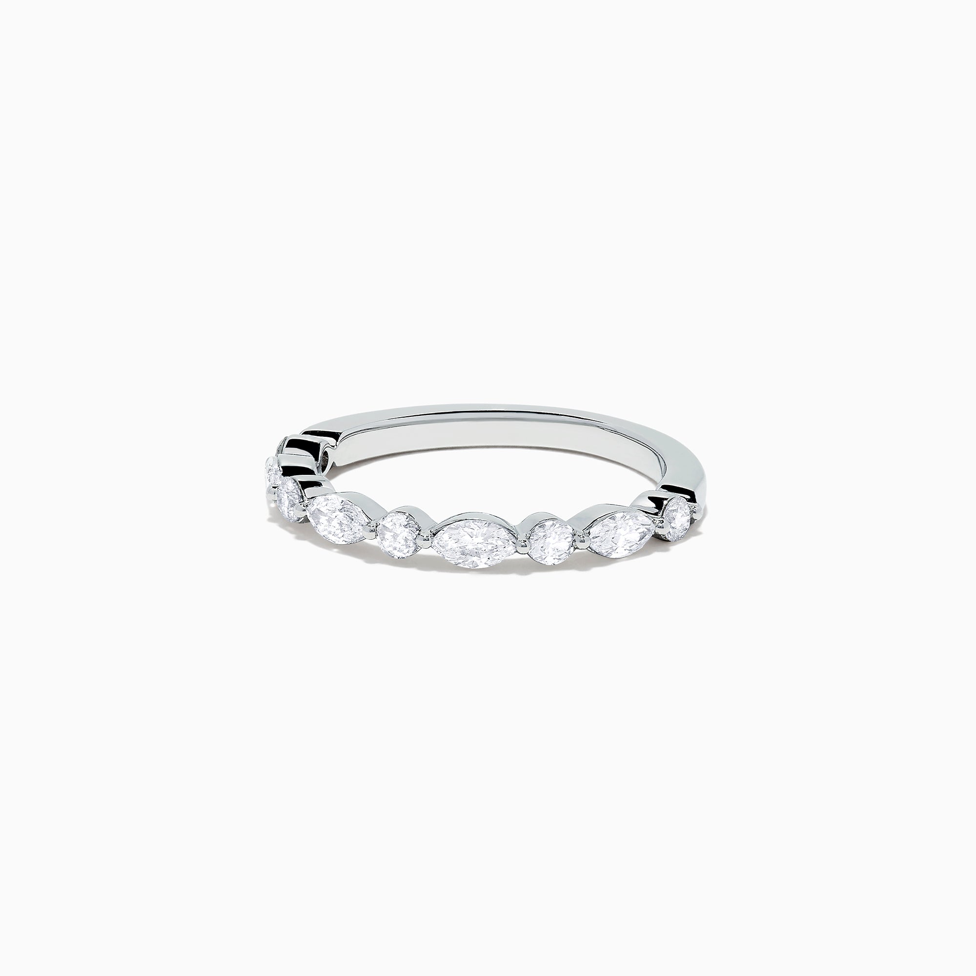 The Pave Classica 14K White Gold Diamond Band, 0.59 TCW, features alternating round and marquise-shaped diamonds elegantly set along the band, displayed on a plain white background.