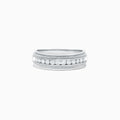 The Mens 14K White Gold Diamond Ring, 0.47 TCW, features a row of small round diamonds centered on the band with detailed milgrain borders, shown on a plain white background.