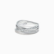The Pave Classica 14K White Gold Diamond Cross Over Ring features three overlapping wavy bands, two accented with shimmering diamonds (0.29 TCW), for a sophisticated layered look.